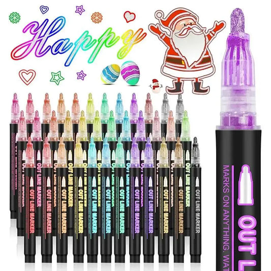 🔥Christmas Sale 60% OFF🎁 Double Outline Glitter Coloring Pen Set