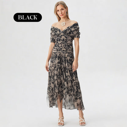 🌸New Arrival 70%OFF💖Women's Off-the-Shoulder V-Neck Printed Dress