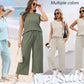💕50% OFF🌺2025 Neue Frauen Casual Cap Sleeve Top Wide Leg Crop Pants Zweiteilige Set