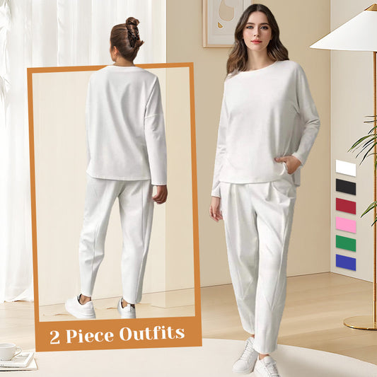 【DAY PERFECT】Round-Neck Long-Sleeved Top ＆ Pants 2-Piece Set | Wrinkle-Free & Breathable