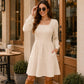 🍂🔥 LAST DAY SALE! Only £14.99!!! | Women's Square Neck Ribbed Knit Dress – Long Sleeve Babydoll Jumper Dress with Pockets ✨ Autumn Casual Fit UK 6-18