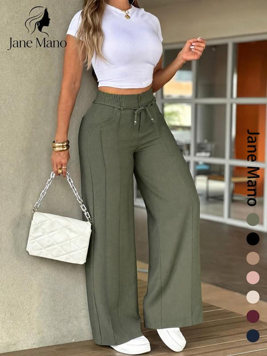 ⏳Last Day Sale Only ￡13.99!!👖💥Women's High-Waisted Straight Leg Trousers – Front seam & elastic back – Versatile, comfortable & perfect for office or casual wear ✨🌸