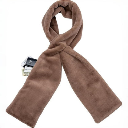 ⚡55% OFF Today! £7.99 Cosy Faux Fur Pull-Through Scarf with Secret Zipper Pocket – Holds Your Phone, Cards & Keys Hands-Free