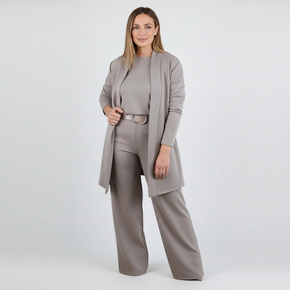 🎉Hot Sale 49% OFF🥳Elegant Longline Cardigan 3-Piece Set – Soft Fabric, Chic Top & Pants for Office Commute & Daily Outings