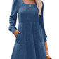 🍂🔥 LAST DAY SALE! Only £14.99!!! | Women's Square Neck Ribbed Knit Dress – Long Sleeve Babydoll Jumper Dress with Pockets ✨ Autumn Casual Fit UK 6-18