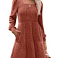 🍂🔥 LAST DAY SALE! Only £14.99!!! | Women's Square Neck Ribbed Knit Dress – Long Sleeve Babydoll Jumper Dress with Pockets ✨ Autumn Casual Fit UK 6-18