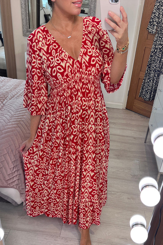 🔥Hot Sale 50% OFF 💞 Bohemian Casual Print V-Neck Long Dress