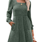 🍂🔥 LAST DAY SALE! Only £14.99!!! | Women's Square Neck Ribbed Knit Dress – Long Sleeve Babydoll Jumper Dress with Pockets ✨ Autumn Casual Fit UK 6-18