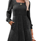 🍂🔥 LAST DAY SALE! Only £14.99!!! | Women's Square Neck Ribbed Knit Dress – Long Sleeve Babydoll Jumper Dress with Pockets ✨ Autumn Casual Fit UK 6-18