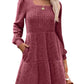 🍂🔥 LAST DAY SALE! Only £14.99!!! | Women's Square Neck Ribbed Knit Dress – Long Sleeve Babydoll Jumper Dress with Pockets ✨ Autumn Casual Fit UK 6-18