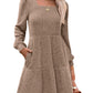 🍂🔥 LAST DAY SALE! Only £14.99!!! | Women's Square Neck Ribbed Knit Dress – Long Sleeve Babydoll Jumper Dress with Pockets ✨ Autumn Casual Fit UK 6-18