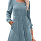 🍂🔥 LAST DAY SALE! Only £14.99!!! | Women's Square Neck Ribbed Knit Dress – Long Sleeve Babydoll Jumper Dress with Pockets ✨ Autumn Casual Fit UK 6-18