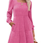 🍂🔥 LAST DAY SALE! Only £14.99!!! | Women's Square Neck Ribbed Knit Dress – Long Sleeve Babydoll Jumper Dress with Pockets ✨ Autumn Casual Fit UK 6-18