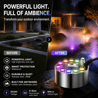 ⚡ FLASH SALE: 50% OFF! 12-LED Ultrasonic Fogger & Mist Maker – Vibrant RGB Lighting & Fine Water Mist for Fountains, Ponds & Spooky Halloween Vibes 💧