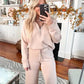 💝🔥Limited Time Sale-50% OFF🔥🎀Women's Oversized Half Zip Wide Leg 2 Piece Outfits Lounge Set