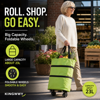 ⏳LAST DAY SALE ONLY ￡7.99!!🔥2-in-1 Foldable Shopping Cart🛒 23L Large Capacity Grocery Tote No More Heavy Grocery Bags！