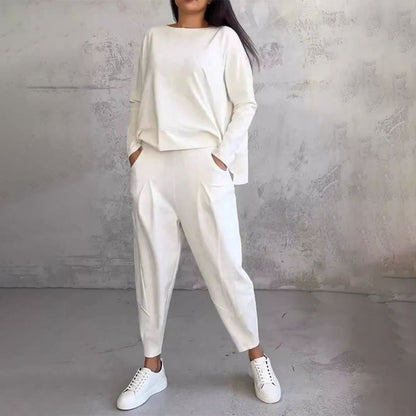 💥Limit Time 50% OFF 💕🤍Round-Neck Long-Sleeved Top ＆ Pants 2-Piece Set