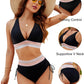 🔥Sommerschlussverkauf 49% AUS💥👙Bauchfreie Bikini-Sets mit hoher Taille und Farbblock