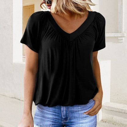 🎁Mother's Day Sale 50% OFF⏳Women's Casual Pleated V-Neck Short-Sleeve Top