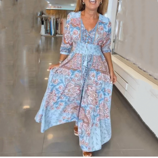 🔥Mother's Day Sale - 50% OFF🔥Women’s Elegant Floral Drawstring Long Dress