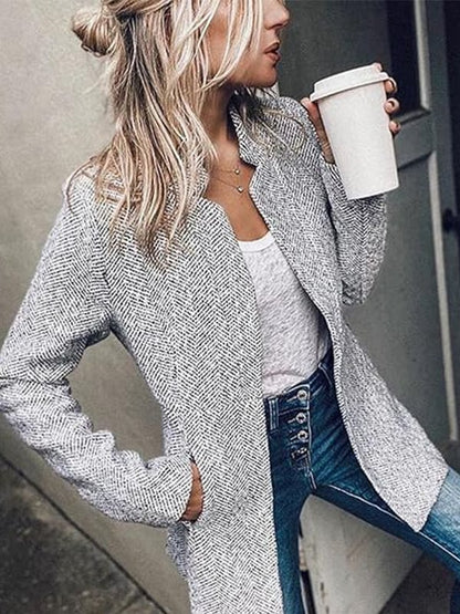 💐Big Sale 50% Off💕Women's Solid Color Pocket Long Sleeve Open Front Coat🥰