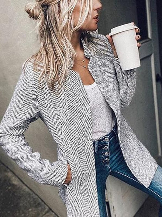 💐Big Sale 50% Off💕Women's Solid Color Pocket Long Sleeve Open Front Coat🥰