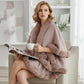 Women's Double-Layer Knit Shawl with Plush Trim