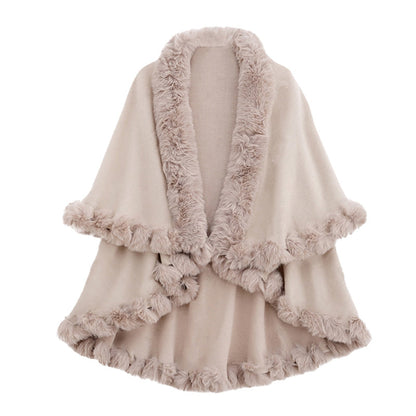 Women's Double-Layer Knit Shawl with Plush Trim