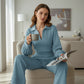 Women's Lapel Top and Wide-Leg Pants Set