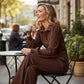 Women's Lapel Top and Wide-Leg Pants Set