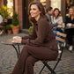 Women's Lapel Top and Wide-Leg Pants Set