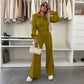 Women's Lapel Top and Wide-Leg Pants Set