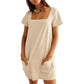 ⏰Hot Sale - Women's Casual Square Neck Pocket Short Sleeve Dress with Pockets