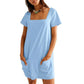 ⏰Hot Sale - Women's Casual Square Neck Pocket Short Sleeve Dress with Pockets