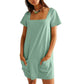 ⏰Hot Sale - Women's Casual Square Neck Pocket Short Sleeve Dress with Pockets