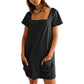 ⏰Hot Sale - Women's Casual Square Neck Pocket Short Sleeve Dress with Pockets