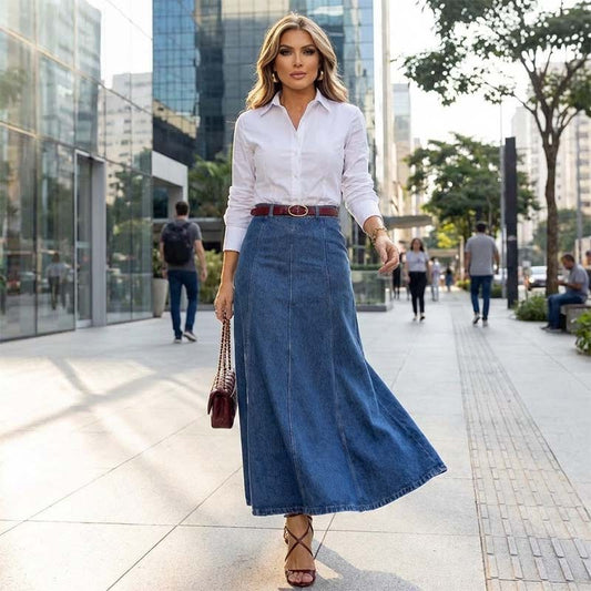 ⏳Time-Limited Special⏰Women's High-Waist A-Line Denim Maxi Skirt💞