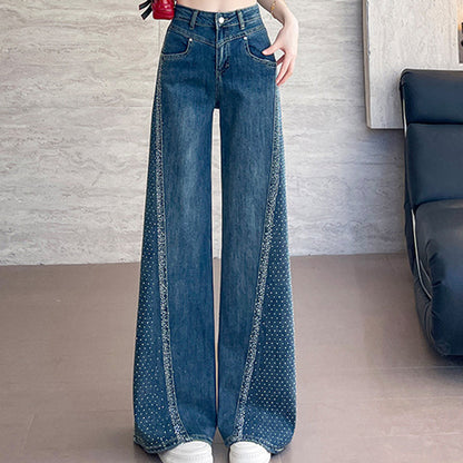 Women's Rhinestone-Embellished Wide-Leg Jeans