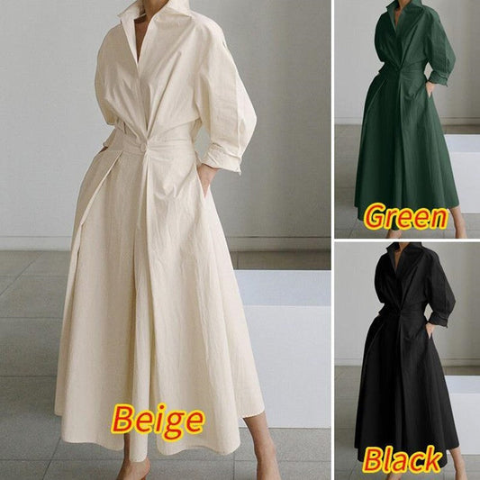 💥2026 New Hot Sale💕Women's Plain Cotton Lapel Shirt Wrap Dress