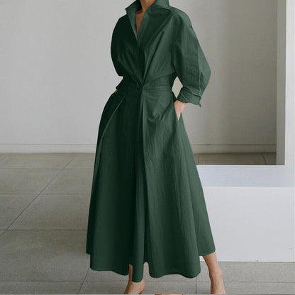 💥2026 New Hot Sale💕Women's Plain Cotton Lapel Shirt Wrap Dress
