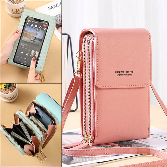 🔥Now Only £7.99! ! ! & Limited Time — 65% OFF!🎁🎁 Anti-Theft Leather Crossbody Bag with Touch-Screen Phone Window, Multi-Zip Wallet Purse😍