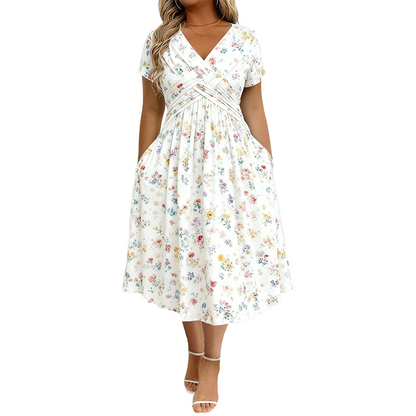 💃 2026 Summer Hot Sale • 70% OFF 🌿⏳  Women’s Chic V-Neck Floral Print Dress with Twist Waist