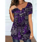 🌺Summer Hot Sale 50% OFF💐Plus Size Women V‑Neck Short‑Sleeve Top Paisley Print Pleated Loose Tunic, Flattering For Curvy Figures