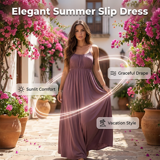 💕70% OFF ENDS TODAY⚡ 50K+ HAPPY CUSTOMERS! 💖 Women's Flowy Spaghetti-Strap Maxi Dress (Adjustable Drawstring Fit)
