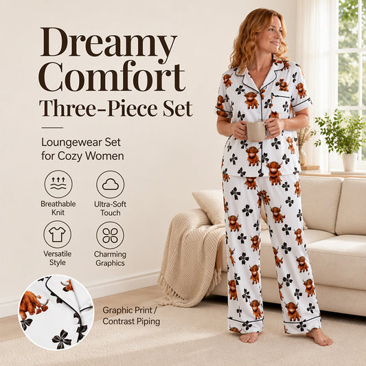 🚨 LAST DAY 63% OFF! 🐄 Highland Cow 3-Piece Pyjamas – Soft Pink Striped Lounge Set ✨ Was £63.98 → £23.99!!! 🔥 Buy 2+ FREE UK Delivery 🇬🇧